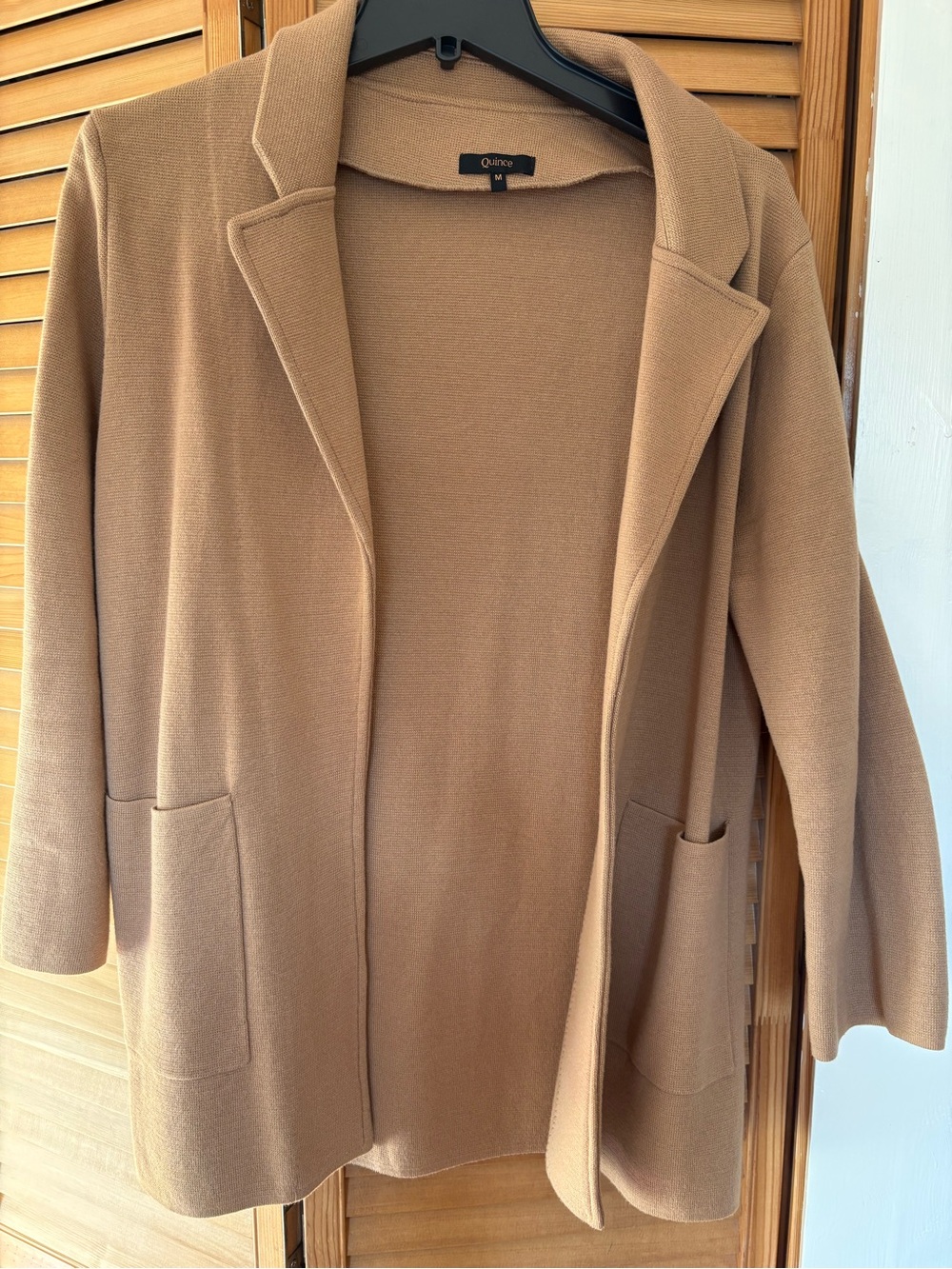 Quince Women's Camel Open-Front Knit Blazer Jacket